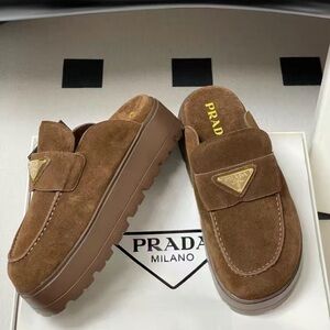 Prada Brown Suede Slip-On Loafers